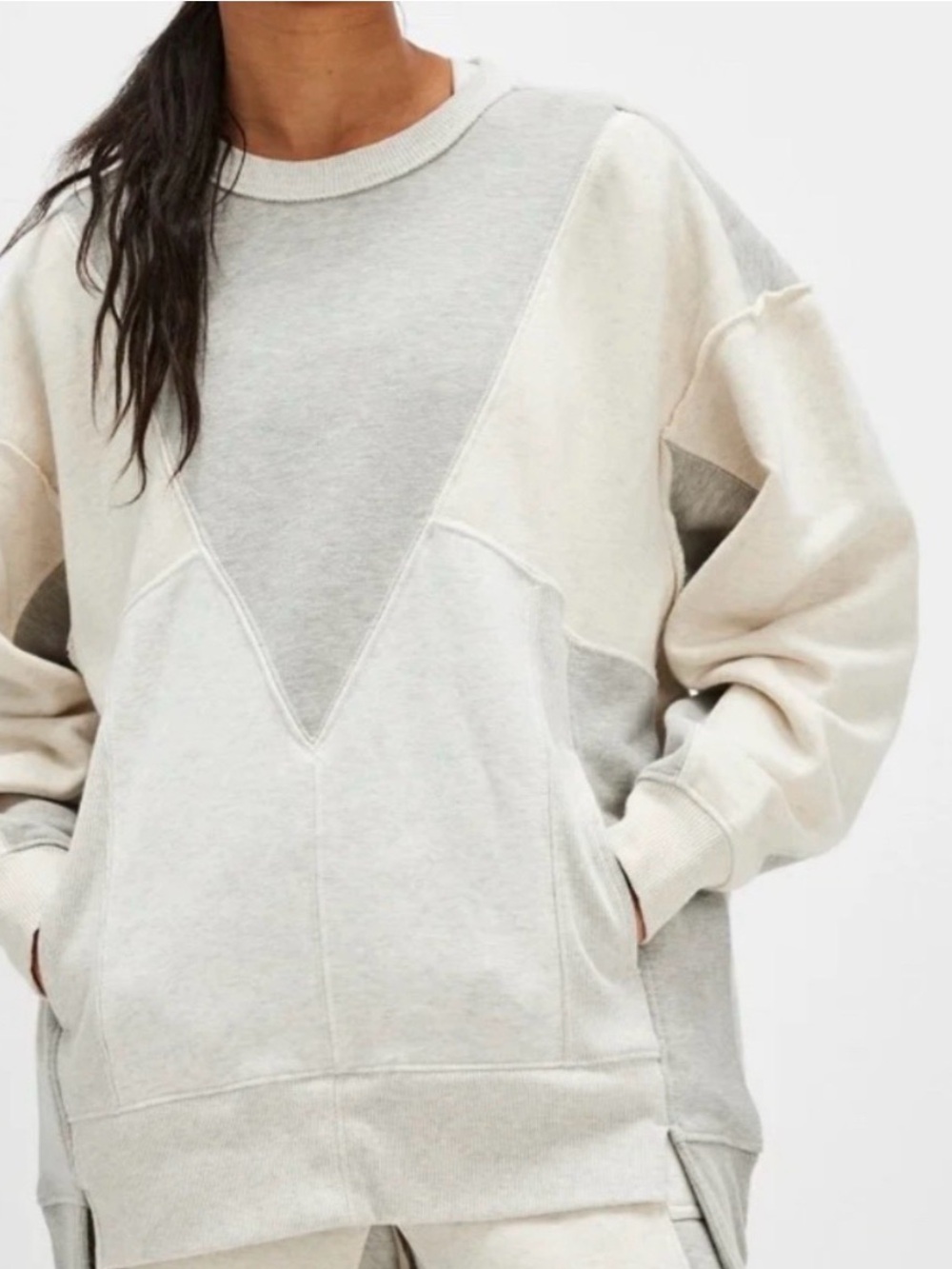 FP Movement Casual Oversized Colorblock Sweatshirt - Cream & Light Gray
